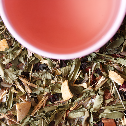LittleCalm Pink Souk Moroccan lemon verbena tea cup on loose leaf – India’s first premium caffeine-free detox herbal tea for digestion and skin clarity, naturally deep pink rose brew, 100% loose leaf no microplastics India